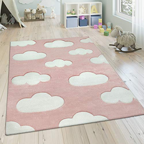 Paco Home Kinderteppich, Moderner Kinderzimmer Pastell Teppich, Wolken Design, Grösse:200x290 cm, Farbe:Pink von Paco Home