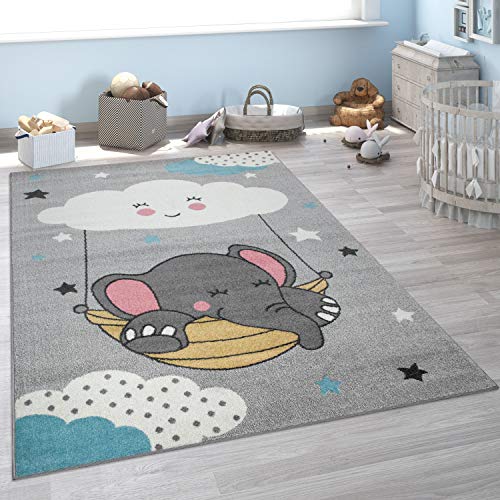 Paco Home Kinderteppich, Teppich Kinderzimmer Niedliches Baby-Elefant Motiv, Grau, Grösse:133x190 cm von Paco Home