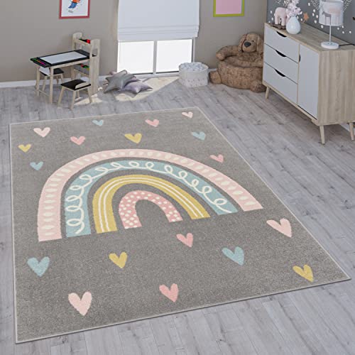 Paco Home Kinderteppich Teppich Kinderzimmer Mädchen Jungs Verschiedene Motive Und Größen, Grösse:200 cm Rund, Farbe:Grau 3 von Paco Home