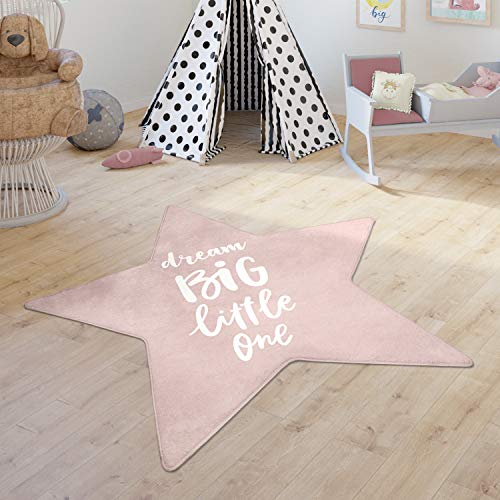 Paco Home Kinderteppich Teppich Kinderzimmer Spielmatte Babymatte rutschfest Modern Sterne Schriftzug, Grösse:120 cm Stern-Form, Farbe:Pink von Paco Home