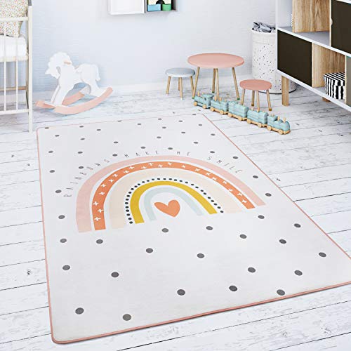Paco Home Spielmatte Kinderteppich Teppich Kinderzimmer rutschfest Modern Regenbogen Herz Creme Rosa, Grösse:155x230 cm von Paco Home