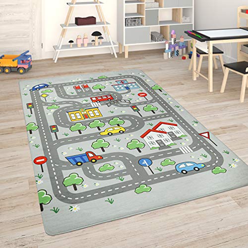 Paco Home Kinderteppich Teppich Kinderzimmer Spielmatte Straßenteppich Spielteppich, Grösse:120x160 cm, Farbe:Grau von Paco Home