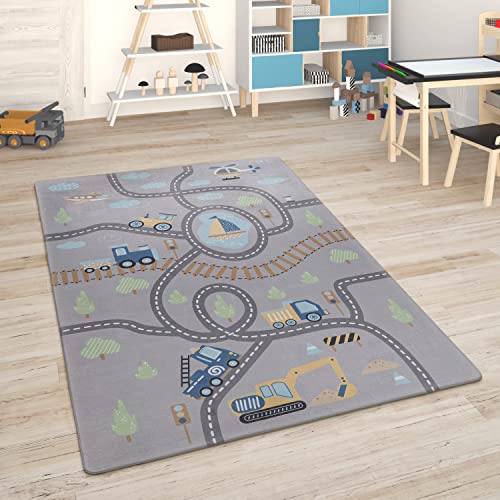 Paco Home Kinderteppich Teppich Kinderzimmer Spielmatte Straßenteppich Spielteppich, Grösse:155x230 cm, Farbe:Grau 2 von Paco Home