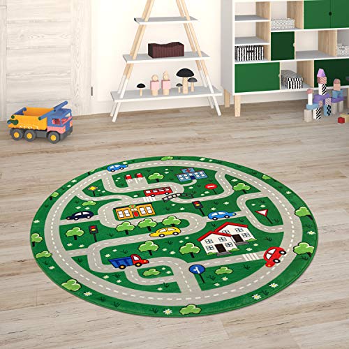 Paco Home Kinderteppich Teppich Kinderzimmer Spielmatte Straßenteppich Spielteppich, Grösse:80 cm Rund, Farbe:Grün von Paco Home