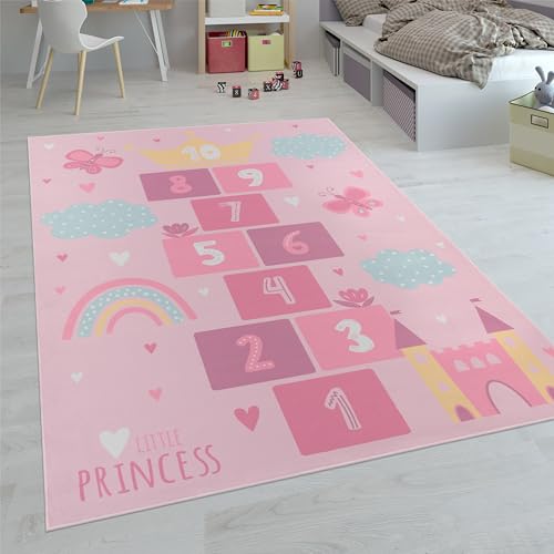 Paco Home Kinderteppich Teppich Kinderzimmer Spielteppich Junge Mädchen Modern rutschfest, Grösse:160 cm Rund, Farbe:Pink 4 von Paco Home