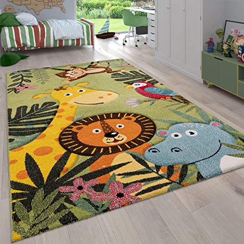 Paco Home Kinderzimmer Kinderteppich für Jungen mit Tier u. Dschungel Motiven Kurzflor, Grösse:133 cm Quadrat, Farbe:Grün 5 von Paco Home