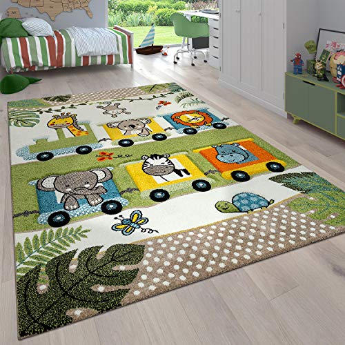 Paco Home Kinderzimmer Kinderteppich für Jungen mit Tier u. Dschungel Motiven Kurzflor, Grösse:140x200 cm, Farbe:Grün 3 von Paco Home