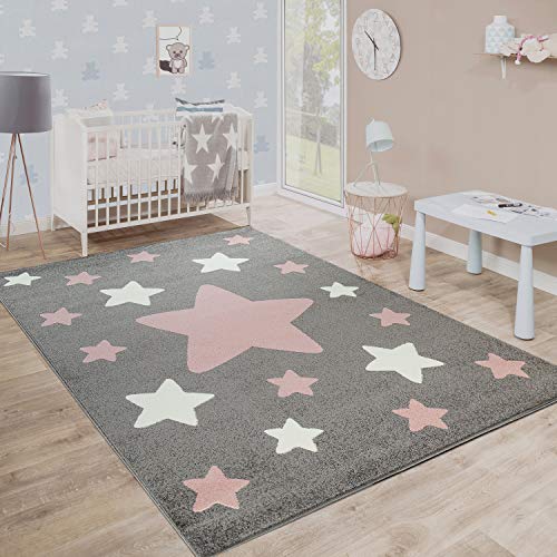 Paco Home Teppich Kinderzimmer Kinderteppich Große Und Kleine Sterne In Grau Rosa, Grösse:200x280 cm von Paco Home