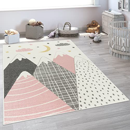 Paco Home Teppich Kinderzimmer Kinderteppich Spielteppich Junge Mädchen Kurzflor Modern Berge Sterne Wolken Pink, Grösse:200x280 cm Paco Home Teppich Kinderzimmer Kinderteppich Spielteppich Junge Mädchen Kurzflor Modern Berge Sterne Wolken Pink, Grösse:200x280 cm von Paco Home