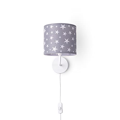 Paco Home Wandlampe Kinderzimmer Stofflampenschirm Rund Wandleuchte Babyzimmer Mond Sterne Wolken E14 Mit Stecker Und Kabel von Paco Home