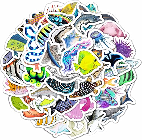 100 stück Ozean-Tier-Aufkleber, Ozean-Aufkleber, Ozean-Kreaturen-Sticker für Trinkflaschen, Unterwasserwelt, Wale, Fische, Haie, Muscheln, Delfin-Laptop-Aufkleber Ozeanparty-Geschenke - Ocean Stickers von Padabayka