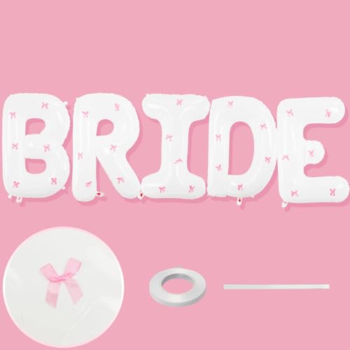 101,6 cm großer weißer Brautballon + rosa Schleifen für Junggesellinnenabschiede, große Mylar-Folien-Ballons, Bride To Be, Banner für Brautparty, Fotokabine, Verlobung, Hochzeit von Paeyeq