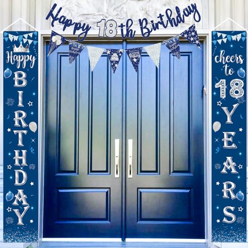 18. Geburtstag Junge Deko, Blau Silber 18. Geburtstag Tür Banner Veranda Schild, 18. Geburtstag Banner Girlande Wimpel Bunting, 18. Geburtstagsfeier Banner Wimpelkette für Tür Wand Party Dekoration 18. Geburtstag Junge Deko, Blau Silber 18. Geburtstag Tür Banner Veranda Schild, 18. Geburtstag Banner Girlande Wimpel Bunting, 18. Geburtstagsfeier Banner Wimpelkette für Tür Wand Party Dekoration von Paeyeq