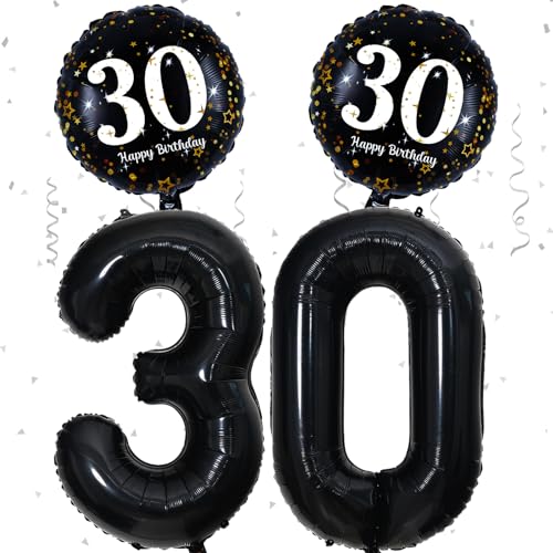30 Geburtstag Deko Schwarz Deko 30. Geburtstag Frau Mann mit XXL Schwarze Zahl 30 Luftballons Geburtstag Happy 30 Birthday Folienballons 30 Geburtstagsdeko Schwarz für 30 Jahre Geburtstags Party Deko von Paeyeq