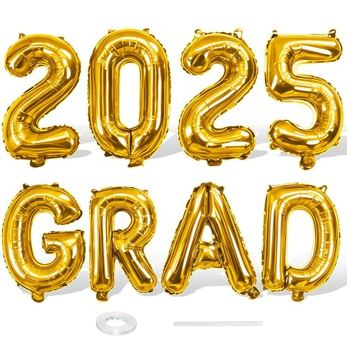 40,6 cm große, goldfarbene Folienballons für Abschlussdekorationen, Klasse 2025, Buchstabenballons, Metallic-Gold-Aluminiumfolie, Ballon, Banner, Schild für Abschlussfeier, Party-Dekorationen 40,6 cm große, goldfarbene Folienballons für Abschlussdekorationen, Klasse 2025, Buchstabenballons, Metallic-Gold-Aluminiumfolie, Ballon, Banner, Schild für Abschlussfeier, Party-Dekorationen von Paeyeq