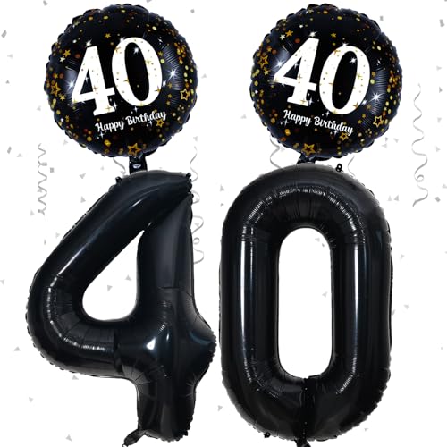 40 Geburtstag Deko Schwarz Deko 40. Geburtstag Frau Mann mit XXL Schwarze Zahl 40 Luftballons Geburtstag Happy 30 Birthday Folienballons 40 Geburtstagsdeko Schwarz für 40 Jahre Geburtstags Party Deko von Paeyeq