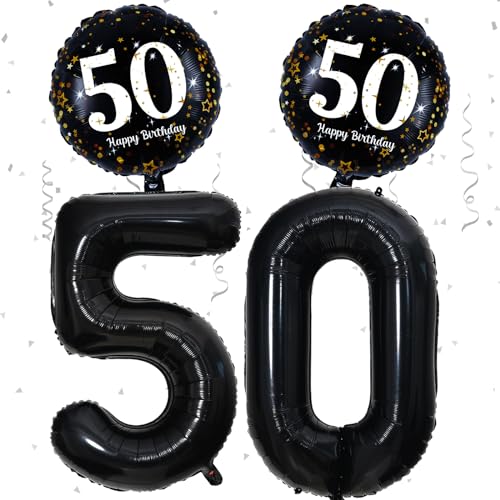 50 Geburtstag Deko Schwarz Deko 50. Geburtstag Frau Mann mit XXL Schwarze Zahl 50 Luftballons Geburtstag Happy 50 Birthday Folienballons 50 Geburtstagsdeko Schwarz für 50 Jahre Geburtstags Party Deko von Paeyeq