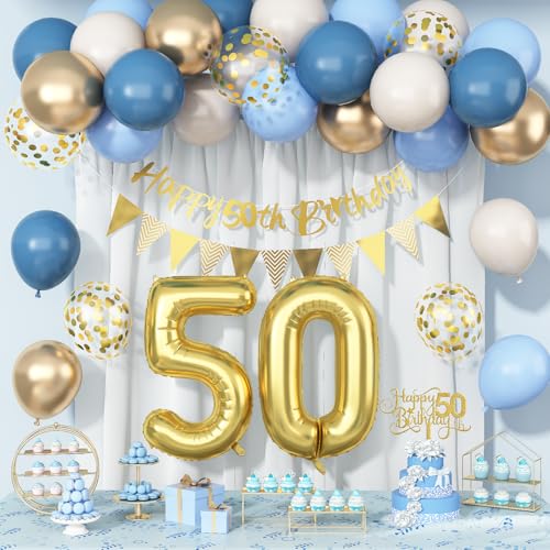 50. Geburtstag Dekorationen für Jungen Männer Mädchen Gold Blau Happy 50th Birthday Banner Hellgold Zahl 50 Folienballons Hintergrund und Tortenaufsatz 50 Jahre alt HBD Party Supplies 50. Geburtstag Dekorationen für Jungen Männer Mädchen Gold Blau Happy 50th Birthday Banner Hellgold Zahl 50 Folienballons Hintergrund und Tortenaufsatz 50 Jahre alt HBD Party Supplies von Paeyeq