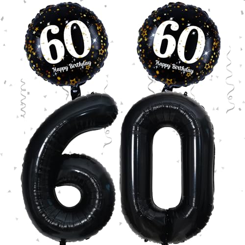 60 Geburtstag Deko Schwarz Deko 60. Geburtstag Frau Mann mit XXL Schwarze Zahl 60 Luftballons Geburtstag Happy 60 Birthday Folienballons 60 Geburtstagsdeko Schwarz für 60 Jahre Geburtstags Party Deko von Paeyeq