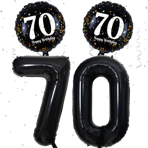 70 Geburtstag Deko Schwarz Deko 70. Geburtstag Frau Mann mit XXL Schwarze Zahl 70 Luftballons Geburtstag Happy 70 Birthday Folienballons 70 Geburtstagsdeko Schwarz für 70 Jahre Geburtstags Party Deko von Paeyeq