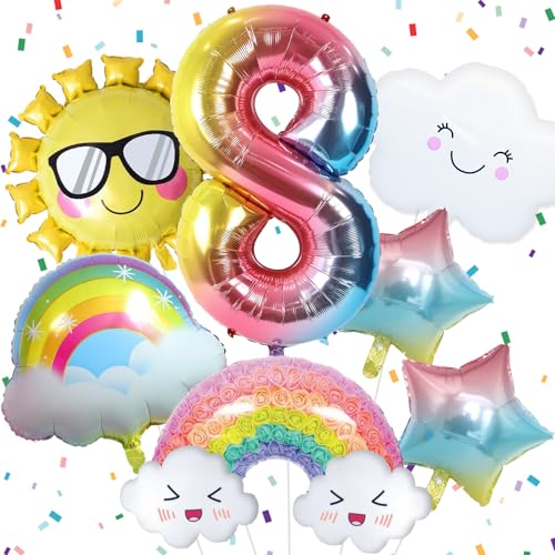 8 Jahre Regenbogen Geburtstag Deko für Mädchen - Folienballon, Sonne, Sterne Luftballons für 8. Geburtstag Mädchen 8 Jahre Regenbogen Geburtstag Deko für Mädchen - Folienballon, Sonne, Sterne Luftballons für 8. Geburtstag Mädchen von Paeyeq