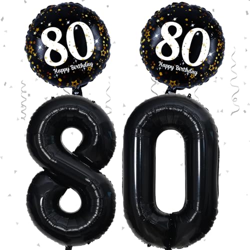 80 Geburtstag Deko Schwarz Deko 80. Geburtstag Frau Mann mit XXL Schwarze Zahl 80 Luftballons Geburtstag Happy 80 Birthday Folienballons 80 Geburtstagsdeko Schwarz für 80 Jahre Geburtstags Party Deko von Paeyeq