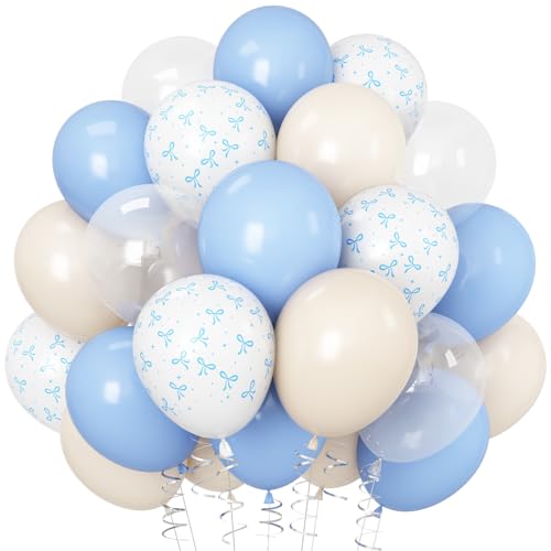 Blaue Schleifenballons, pastellfarben, hellblau und weiß, Sandballon, 30,5 cm, beige, klare Luftballons, Kokette, Geburtstagsparty, Dekorationen, Latex-Heliumballon für Bogen, Brautparty von Paeyeq