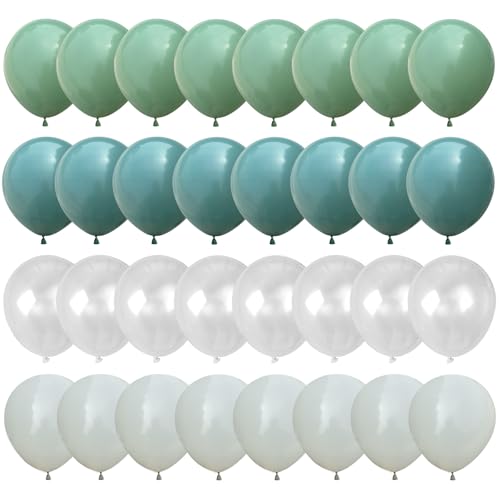 Blaue und grüne Luftballons, 30,5 cm, staubiger Schiefer, Blau, Salbei, Olivgrün, Elfenbeinweiß, klar, Latex, Helium-Partyballons für Jungen, Geburtstag, Babyparty, Hochzeit, Boho, Wald, Dschungel von Paeyeq