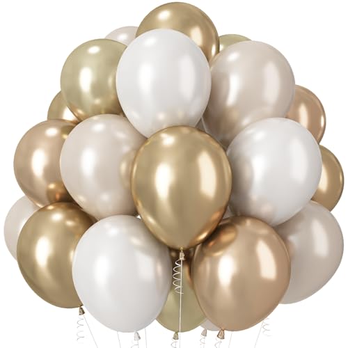 Champagner-Gold- und Weiß-Luftballons, 30,5 cm, doppelt gefüllt, Perlweiß, Sand, Gold, Metallic, Hochzeit, Beige, Creme, Latexballon für Boho, Brautparty, Geburtstag, Junggesellinnenabschied von Paeyeq