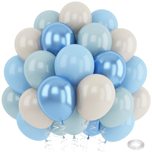 Dusty Blue Balloons 30.5 cm Dusty Blue and White Balloon Baby Shower Decorations Neutral Birthday Party Fog Pastell Metallic Blue Beige Cream Ivory Latex Helium Balloon for Arch Boho Wedding Bridal von Paeyeq