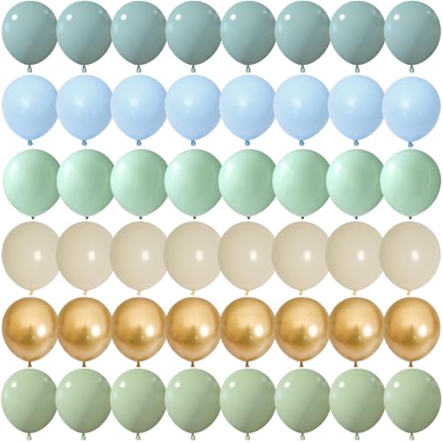 Dusty Blue Green Balloons, 60 Pcs 12 Inch Haze Fog Blue Sage Green Balloons with Sand White Metallic Gold Balloon for Boho Baby Shower Wedding Birthday Engagement Bridal Shower Party Decoration von Paeyeq