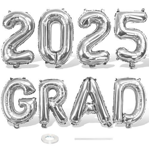 Folienballons für Abschlussdekorationen, 40,6 cm, 2025 Grad 2025, silberfarbene Zahlenballons, Metallic-Silber-Aluminiumfolie, Ballon, Banner, Schild für Abschlussfeier, Party-Dekoration Folienballons für Abschlussdekorationen, 40,6 cm, 2025 Grad 2025, silberfarbene Zahlenballons, Metallic-Silber-Aluminiumfolie, Ballon, Banner, Schild für Abschlussfeier, Party-Dekoration von Paeyeq