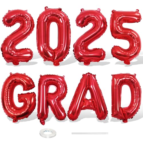 Folienballons für Abschlussdekorationen, 40,6 cm (16 Zoll), 2025 Grad 2025, rote Mylar-Aluminiumfolie, Ballon-Schild für Abschlussfeier, Party-Dekorationen von Paeyeq