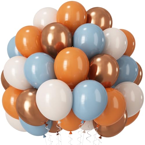 Gebrannte orangefarbene und blaue Luftballons, Terrakotta, Retro, staubig, blau, weiß, metallisch, goldfarben, Latex-Partyballons, Herbst-Erntedank-Ballon, für Herbst, Hochzeit, Babyparty von Paeyeq