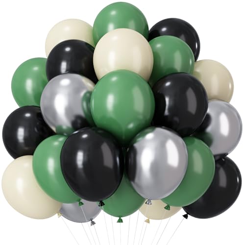 Grüne und schwarze Luftballons, 30,5 cm, metallisch, silberfarben, grün, Sand, Weiß, Schwarz, Party-Ballons, Fußballspiel, Helium-Latex-Ballon für Jungen, Geburtstag, Babyparty, Gaming, Fußball von Paeyeq