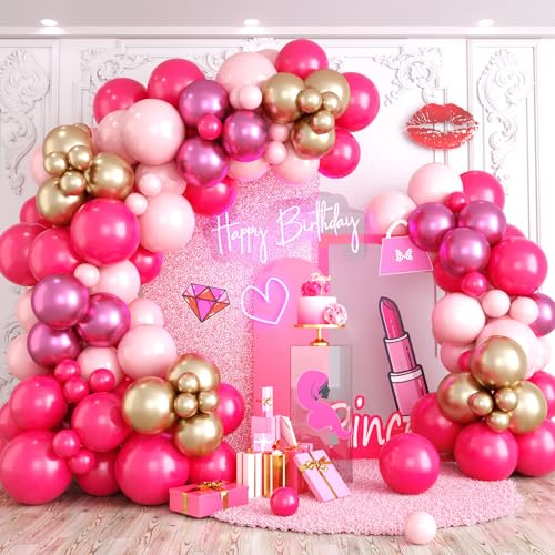 Hot Pink Balloon Arch Garland Kit, Pastell Light Baby Pink Balloons with Metallic Gold Latex Balloons for Girls Women Birthday Bridal Baby Shower Wedding Anniversary Princess Theme Decorations von Paeyeq