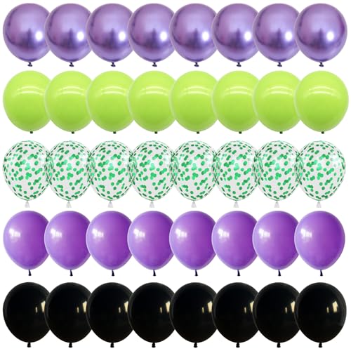 Lila und Grün Luftballons, 30,5 cm Limette Neon Grün Metallic Lila Schwarz Konfetti Latex Party Ballons für Jungen Halloween Held Monster Truck Rennwagen Thema Babyparty Geburtstag Party Dekorationen von Paeyeq