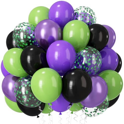 Lila und Grün Luftballons, 30,5 cm Limette Neon Grün Metallic Lila Schwarz Konfetti Latex Party Ballons für Jungen Halloween Held Monster Truck Rennwagen Thema Babyparty Geburtstag Party Dekorationen von Paeyeq