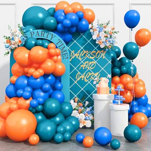 Luftballons Girlande Blau Orange, Blau Orange Ballon Girlande, Blaugrün Dunkelblau Orange Helium Latex Partyballons Blau Ballongirlande für Jungen Kinder Geburtstag Weltraum Thema Party Dekoration von Paeyeq