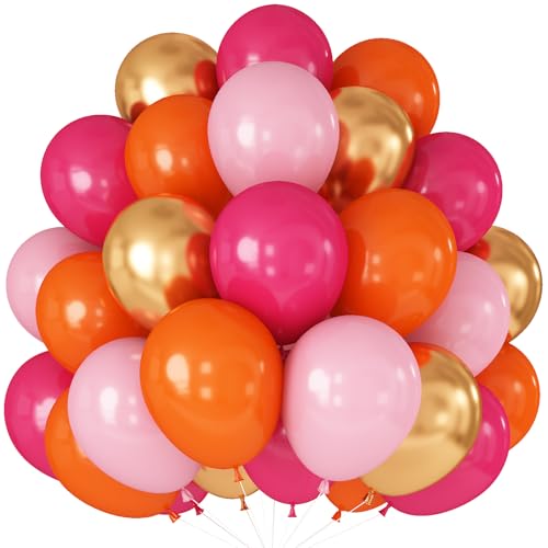 Luftballons in Hot Pink und Orange, 30,5 cm, 60 Stück, hellrosa, metallisch, Gold, Helium-Latex-Ballon für Bogen, Geburtstag, tropische Fiesta, Sommerparty, Dekorationen, Boho, Babyparty von Paeyeq