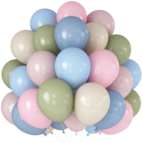 Luftballons in Rosa, Blau, Grün, 30,5 cm, 60 Stück, Hellrosa, Beige, Hellpastell, Blau, Weiß, Sand, Staubgrün, Helium-Latex-Ballon für Bogen, Boho, Geburtstag, Garten, Teeparty, Dekorationen von Paeyeq