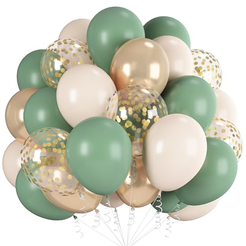 Luftballons in Salbeigrün und Gold, 30,5 cm, olivgrün-weiße Luftballons mit metallischem Gold-Konfetti-Ballon für Geburtstag, Hochzeit, Babyparty, Brautparty, Verlobung, Jubiläen, Party-Dekorationen Luftballons in Salbeigrün und Gold, 30,5 cm, olivgrün-weiße Luftballons mit metallischem Gold-Konfetti-Ballon für Geburtstag, Hochzeit, Babyparty, Brautparty, Verlobung, Jubiläen, Party-Dekorationen von Paeyeq