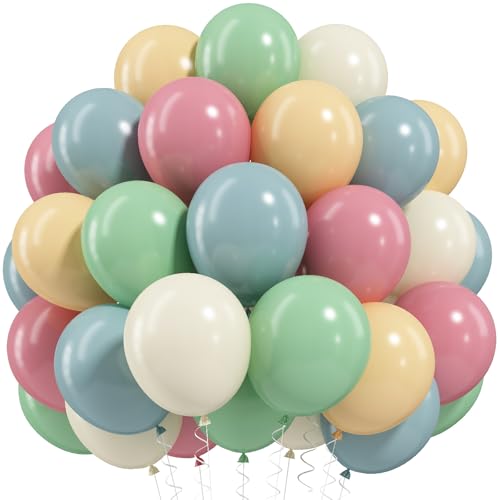 Rosa Blau Grün Luftballons, 60 Stück Retro Blush Pink Salbeigrün Staubig Blau Elfenbein Weiß Nude Latex Ballons Boho Regenbogen Gans Party Ballon für Blumenfee Baby in Blüte Dusche Geburtstag Party von Paeyeq