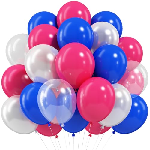 Rosa Blau Weiß Luftballons, 12 Zoll Königsblau Hot Pink Fuchsia Perle Weiß Klar Latex Party Helium Ballon für Mädchen Anime Geburtstag Hochzeit Babyparty Geschlecht Enthüllung Pool Tropische Party von Paeyeq