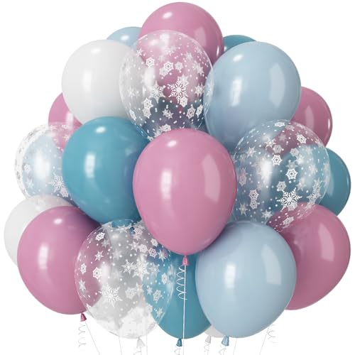 Rosa und blaue Luftballons, 30,5 cm, staubiges Rosa, helles Pastellschiefer, blau-weiße Latex-Partyballons mit klarem Schneeflocken-Ballon für Babyparty, Geschlechtsoffenbarung, Winterwunderland Rosa und blaue Luftballons, 30,5 cm, staubiges Rosa, helles Pastellschiefer, blau-weiße Latex-Partyballons mit klarem Schneeflocken-Ballon für Babyparty, Geschlechtsoffenbarung, Winterwunderland von Paeyeq