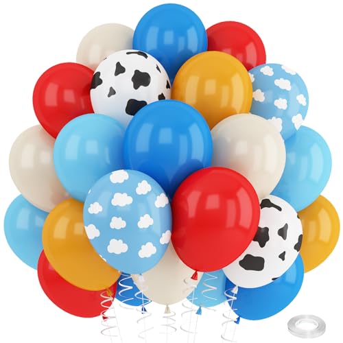 Rote, blaue, gelbe Luftballons, 30,5 cm, Kuhdruck, himmelblau-weißer Wolkenballon für Kinder, Story, Bauernhof-Thema, Cowboy, Geburtstagsparty, Dekorationen, Westernblau, Rot, Gelb, Beige, Rote, blaue, gelbe Luftballons, 30,5 cm, Kuhdruck, himmelblau-weißer Wolkenballon für Kinder, Story, Bauernhof-Thema, Cowboy, Geburtstagsparty, Dekorationen, Westernblau, Rot, Gelb, Beige, von Paeyeq