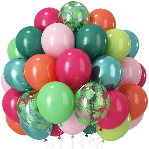 Tropische Luftballons, 60 Stück, hawaiianische Sommerballons, Hot Pink, Limettengrün, Orange, Metallic-Latex-Ballon, Palmblätter, Helium-Party-Ballon für Babyparty, Aloha, Luau, Strand Tropische Luftballons, 60 Stück, hawaiianische Sommerballons, Hot Pink, Limettengrün, Orange, Metallic-Latex-Ballon, Palmblätter, Helium-Party-Ballon für Babyparty, Aloha, Luau, Strand von Paeyeq