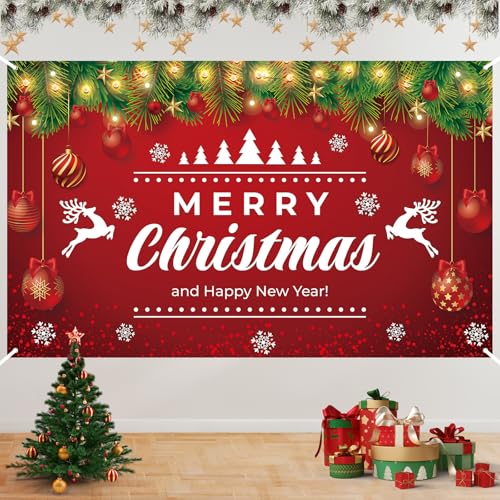 Weihnachten Banner Dekoration, Rot Weihnachtsbaum Elch Weihnachtsbanner, Große Frohe Weihnachten Hintergrund Banner, Weihnachten Hängen Banner für Draußen Drinnen Weihnachten Happy New Year Deko Weihnachten Banner Dekoration, Rot Weihnachtsbaum Elch Weihnachtsbanner, Große Frohe Weihnachten Hintergrund Banner, Weihnachten Hängen Banner für Draußen Drinnen Weihnachten Happy New Year Deko von Paeyeq