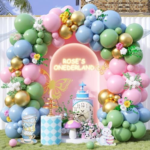 Wonderland Ballon Girlande Bogen Kit, Pastellrosa Salbei Olivgrün Metallic Gold Luftballons Hellrosa Blau Luftballons für Mädchen Babyparty Geburtstag Floral Frühling Garten Tee Party Dekoration Wonderland Ballon Girlande Bogen Kit, Pastellrosa Salbei Olivgrün Metallic Gold Luftballons Hellrosa Blau Luftballons für Mädchen Babyparty Geburtstag Floral Frühling Garten Tee Party Dekoration von Paeyeq
