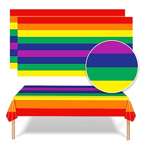 Packung mit 2 Regenbogen-Pride-Flaggen-Tischdecken, 274 x 137 cm, Kunststoff, rechteckige Tischdecke, Regenbogen-Geschirr, Tischdecke, LGBTQ+, Gay-Pride-Zubehör für Pride Month Party Supplies von Paezm